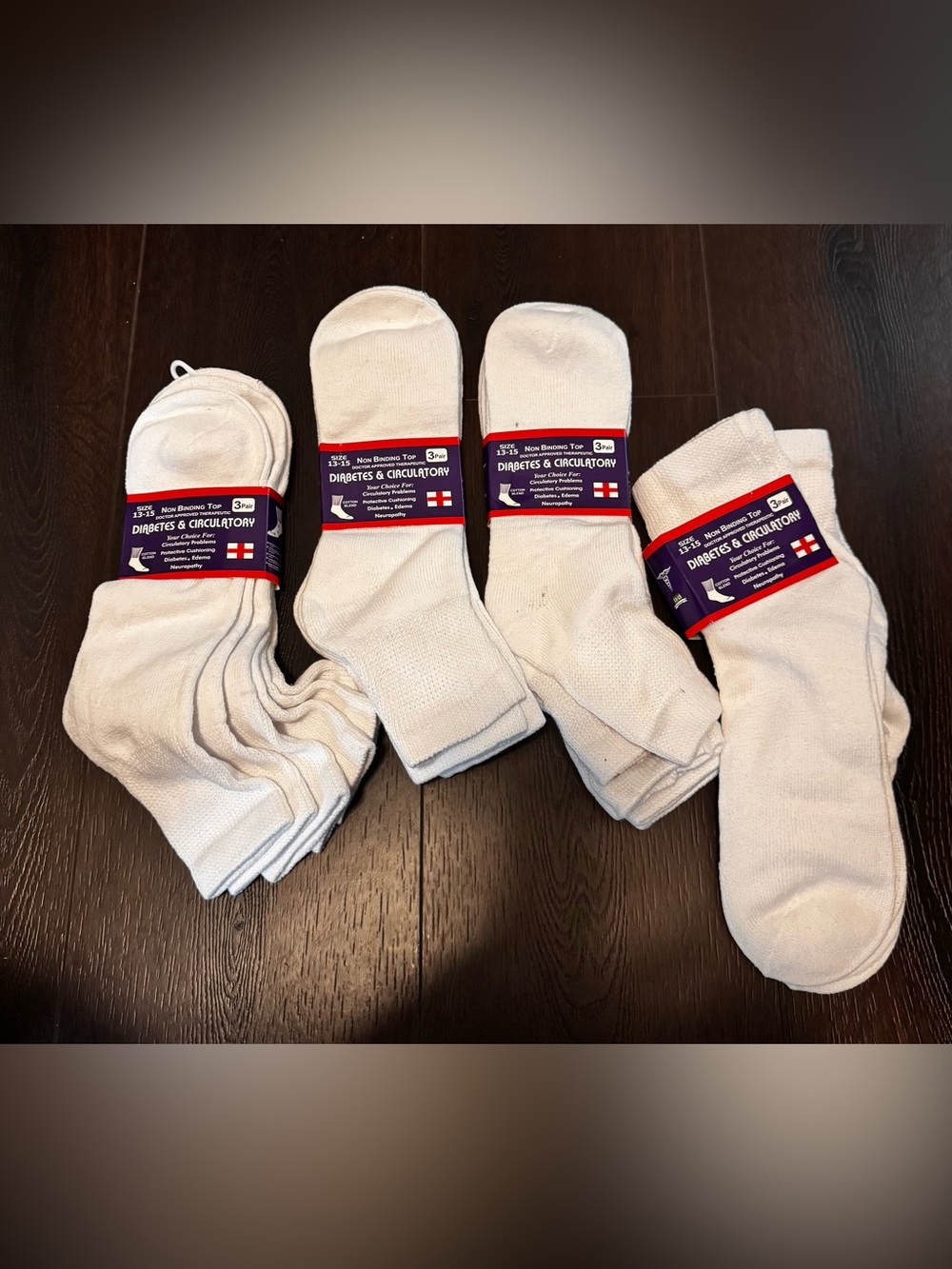12 pairs White Cotton Diabetes & Circulatory Socks Size 13-15 Non Bind Top Crew